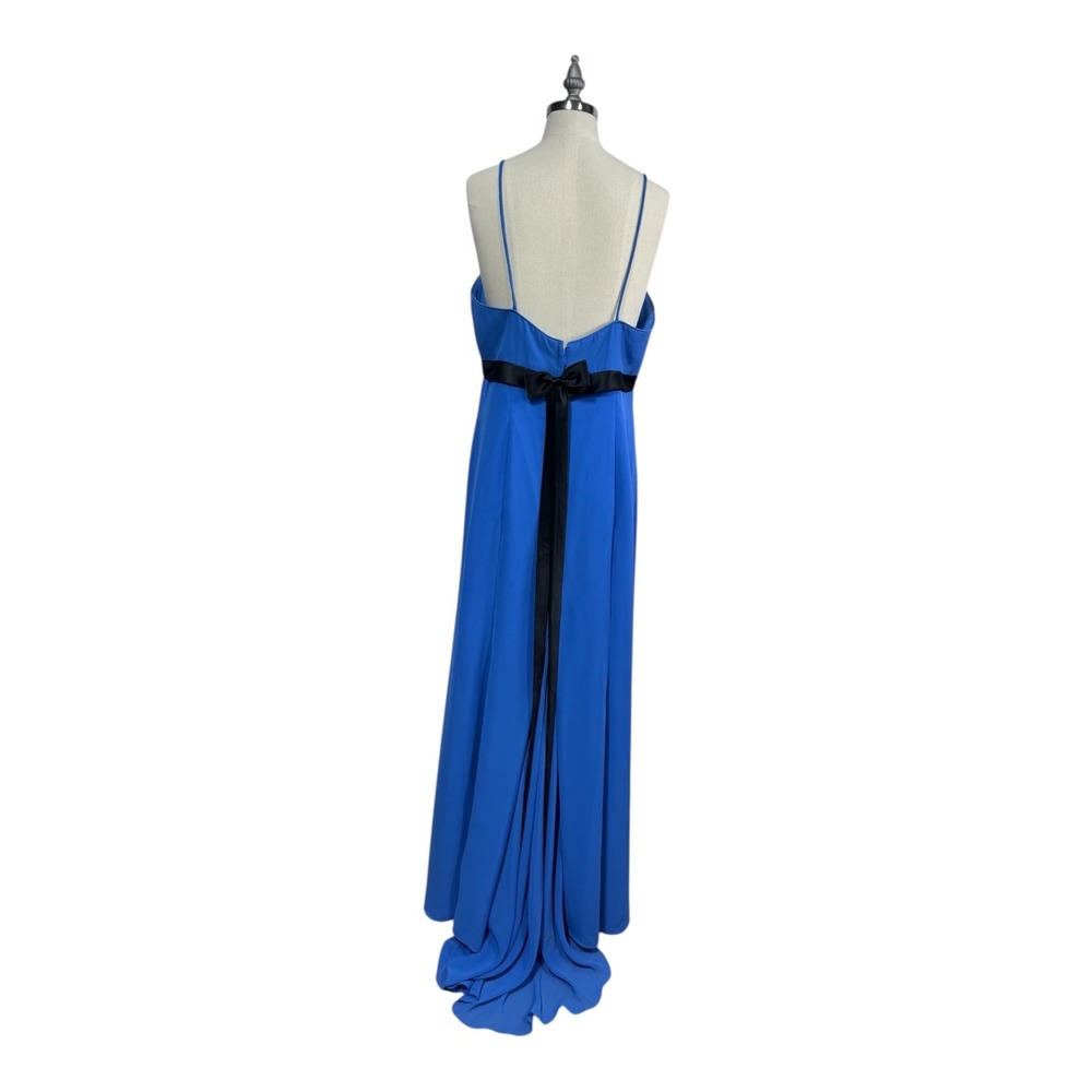 Linda Royal Blue Chiffon Maxi Gown Open Back Bow Detail Prom‎ Formal Women's 16 - Picture 8 of 13